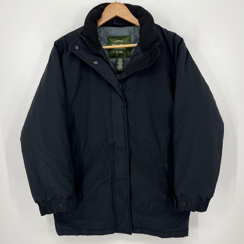 Eddie Bauer Womens Black Goose Down Parka Winter Jacket Fleece Collar Small